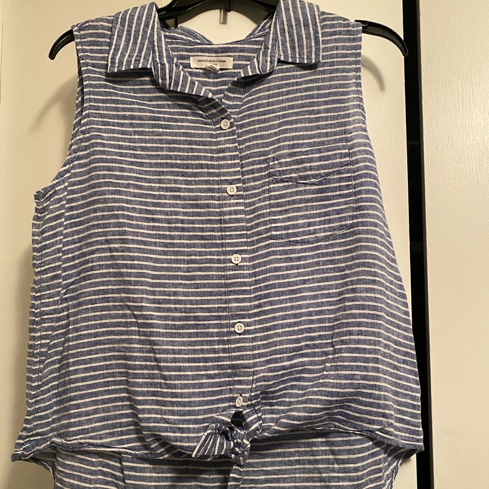 Tie front striped top